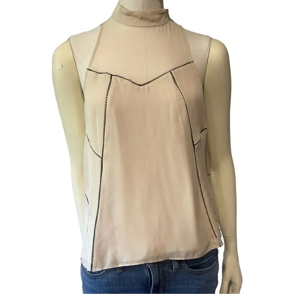 Revolve Haute Hippie Silk Sheer Lace Detail Sleeveless Blouse